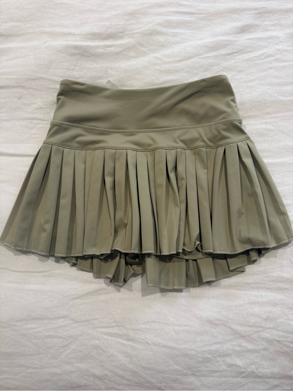 Pleated Mini Skirt with Built-In Shorts in Olive